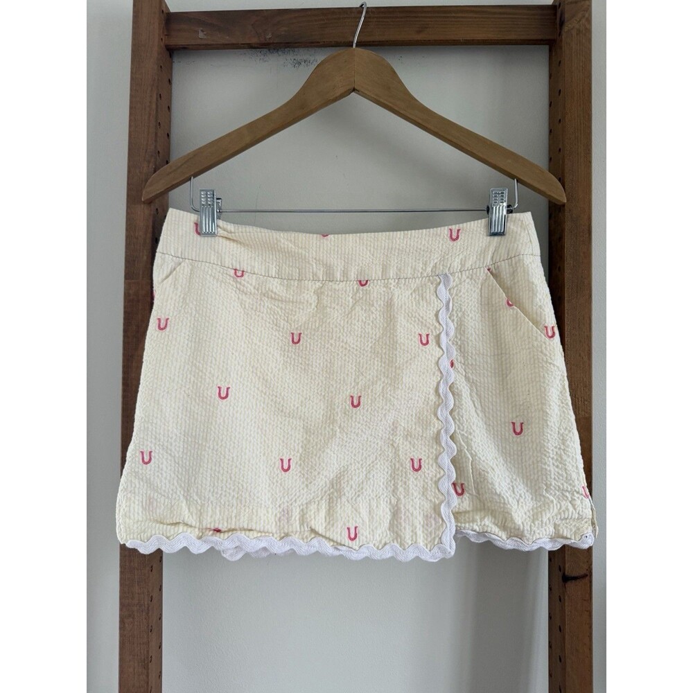 Lilly Pulitzer Horseshoe Skort Women 4 Cream Embroidery Seersucker Preppy Derby